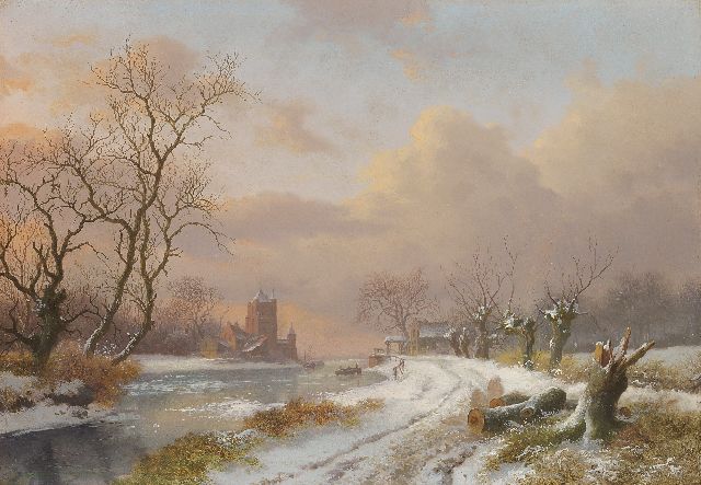 Kruseman F.M.  | Wide river angle in winter, oil on panel 27.9 x 40.2 cm