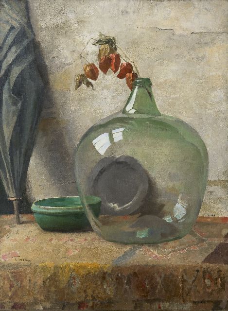 Tiele J.  | Still life with a green bottle, oil on canvas 95.2 x 71.4 cm, signed l.l.