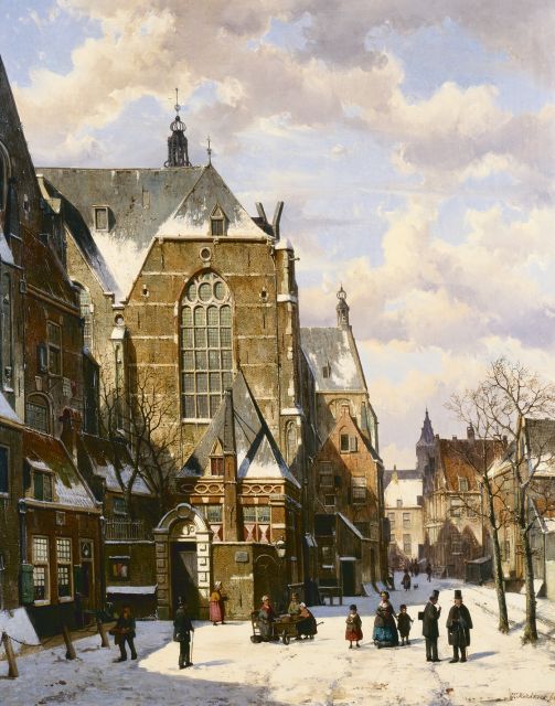 Willem Koekkoek | A snow-covered village square, oil on canvas, 84.0 x 66.0 cm, signed l.r. and dated '66