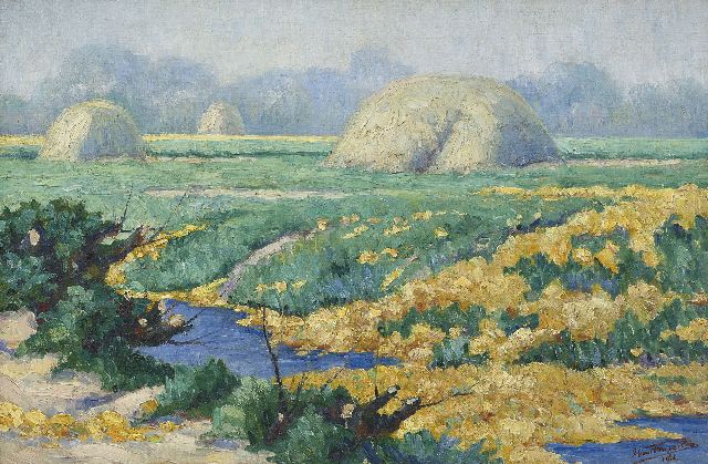 Tongerloo F. van | Bulb fields near canal, oil on canvas 40.5 x 60.5 cm, signed l.r. and dated  1916