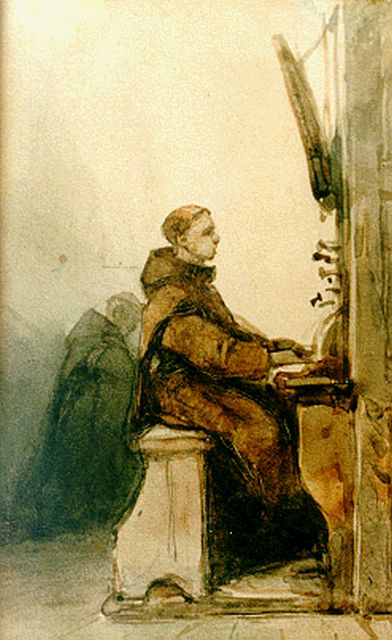 Bosboom J.  | The organist, watercolour on paper 13.8 x 8.4 cm, signed l.r.