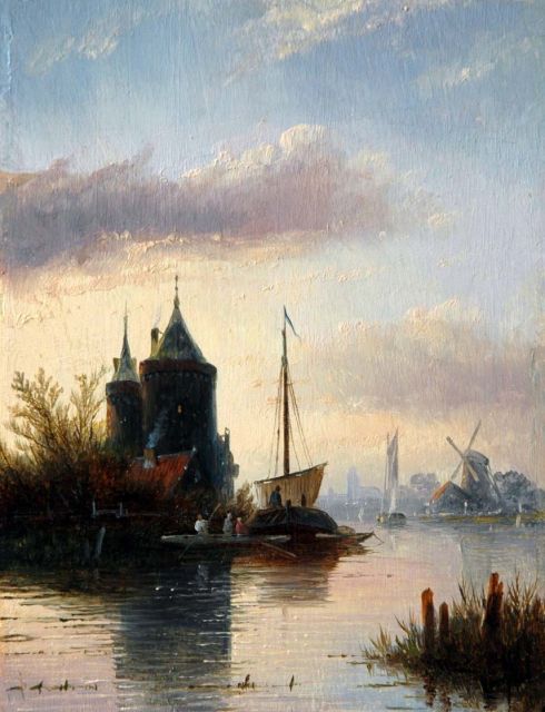 Jacob Jan Coenraad Spohler | Moored sailing boats, oil on panel, 18.0 x 13.8 cm