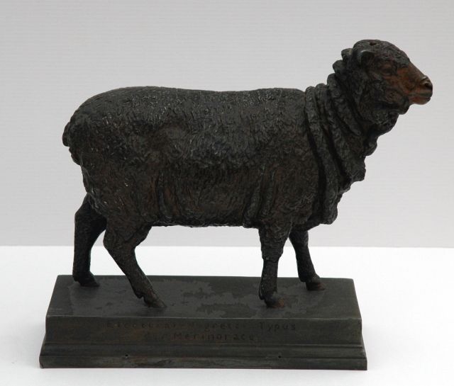 Landsberg M.  | Electoral-Negretti Merino-schaap (alleen samen met 9179), bronze 24.8 x 29.3 cm, gesigneerd voorzien van naaminscriptie op basis and Berlin 1882