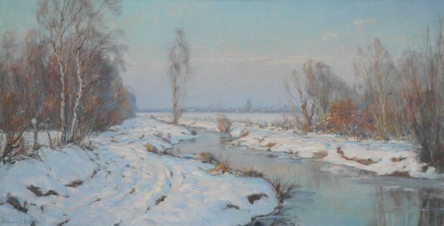 Johan Meijer | Evening twilight: Gooiersgracht, Eemnes, oil on canvas, 44.3 x 84.2 cm, signed on the reverse