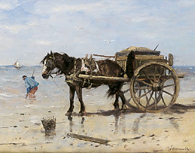 Johan Frederik Cornelis Scherrewitz | A shell-gatherer at work, oil on panel, 32.6 x 41.1 cm, signed l.r.