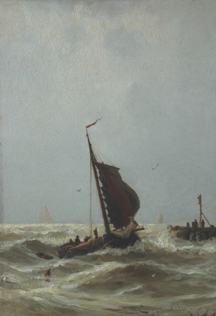 Heemskerck van Beest J.E. van | A Turbulent Sea, oil on panel 50.1 x 34.9 cm, signed l.r.