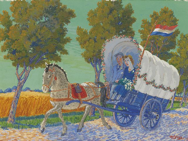 Henk Melgers | A farmer's wedding couple, gouache on paper, 41.0 x 54.5 cm, signed l.r.