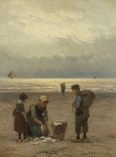 Jan H.B. Koekkoek | Sorting the catch, oil on panel, 24.2 x 17.8 cm, signed l.r.