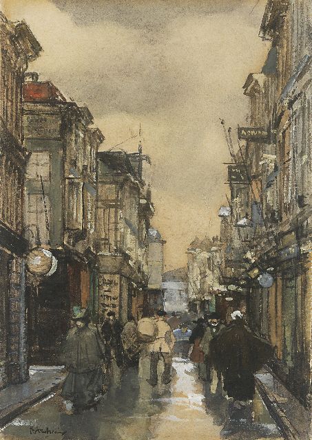 Arntzenius P.F.N.J.  | A view of the Spuistraat, The Hague, watercolour and gouache on paper 16.9 x 11.5 cm, signed l.l.