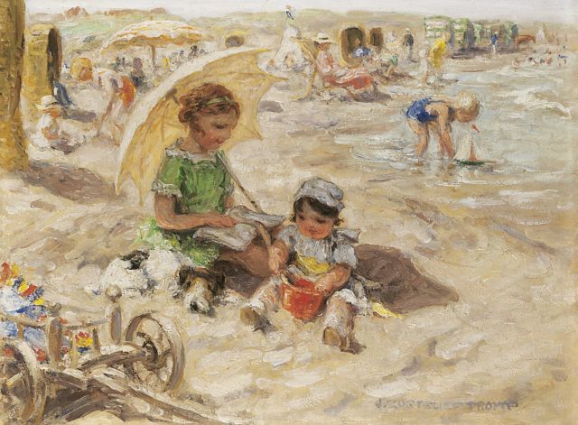 Jan Zoetelief Tromp | A day at the beach, oil on canvas, 30.0 x 40.0 cm, gesigneerd r.o. en verso