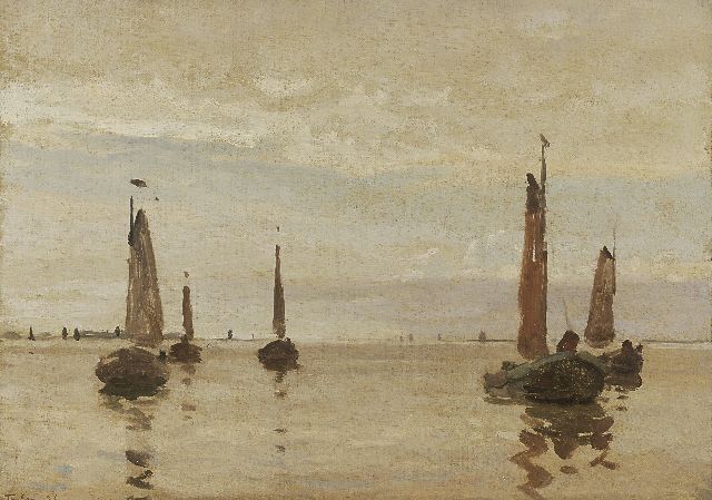 Willem Bastiaan Tholen | Shipping in a calm, oil on canvas laid down on panel, 27.7 x 38.2 cm, signed l.l. and dated '26