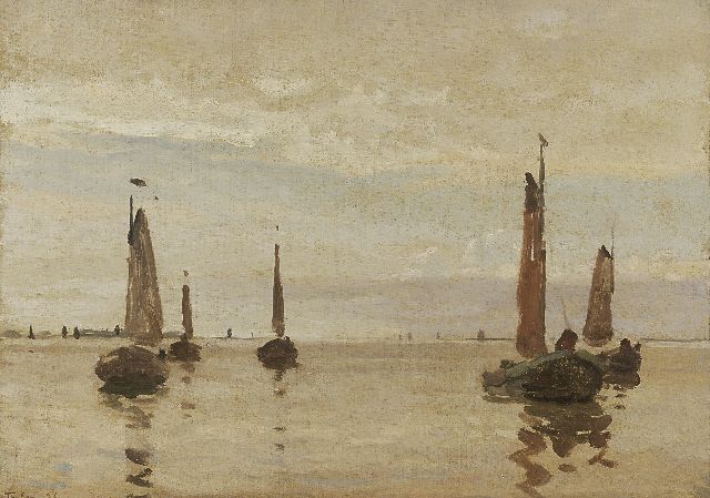 Tholen W.B.  | Shipping in a calm, oil on canvas laid down on panel 27.7 x 38.2 cm, signed l.l. and dated '26