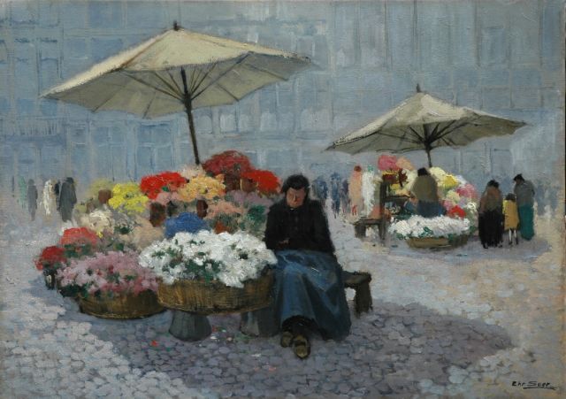 Chris Soer | Flower market, oil on canvas, 50.3 x 70.0 cm, signed l.r.