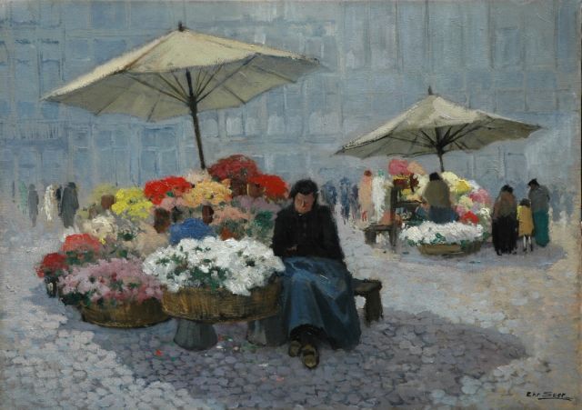 Soer C.  | Flower market, oil on canvas 50.3 x 70.0 cm, signed l.r.