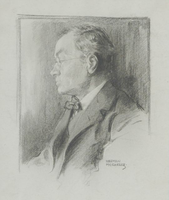 Moerkerk H.A.J.M.  | Portrait of composer Alphons Diepenbrock, black chalk on paper 14.4 x 12.9 cm, signed l.r.