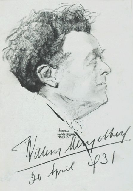 Herman Moerkerk | Portrait of Willem Mengelberg, pencil, wax crayons and gouache on paper, 23.3 x 16.7 cm, signed l.c. and dated  'Paris 30 April '31'