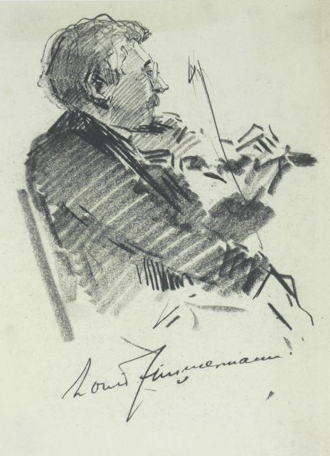 Herman Moerkerk | Portrait of composer and violin player Louis Zimmermann, black chalk on paper, 22.3 x 16.1 cm