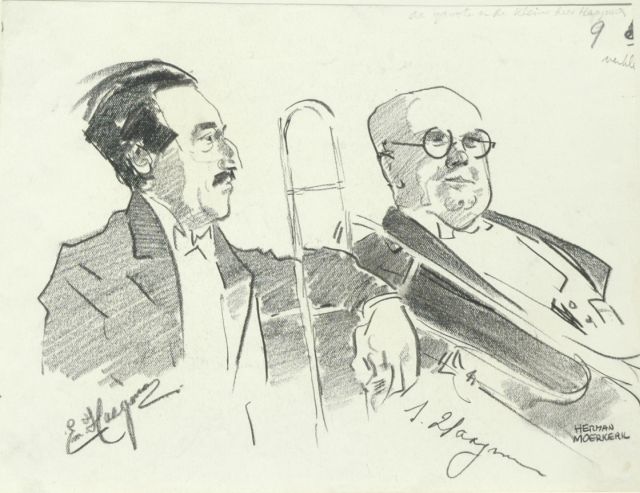 Moerkerk H.A.J.M.  | Portrait of E. Haagman and I. Haagman, black chalk on paper 17.6 x 22.9 cm, signed l.r.