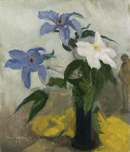 Wijngaerdt P.T. van | A still life with clematis, oil on canvas 80.0 x 68.8 cm, signed l.l.