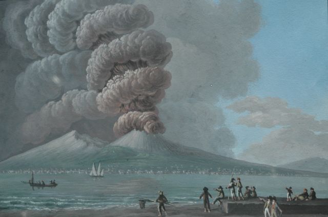 Italiaanse School, 19e eeuw | Uitbarsting van de Vesuvius bij dag, op 19 juni 1794, gouache on paper, 23.5 x 29.0 cm