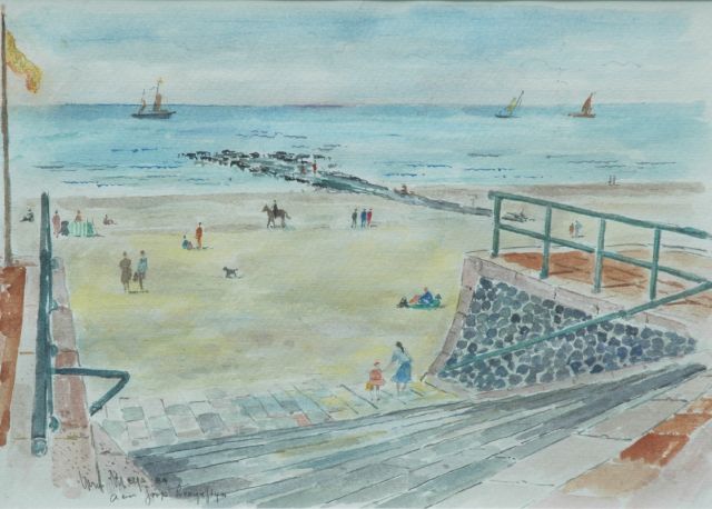 Meys L.Th.J.  | Scheveningen beach, watercolour on paper 26.5 x 37.0 cm, signed l.l. and dated '84