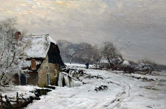 Apol L.F.H.  | A farm in a snow-covered landscape, oil on panel 27.5 x 42.1 cm, signed l.r.