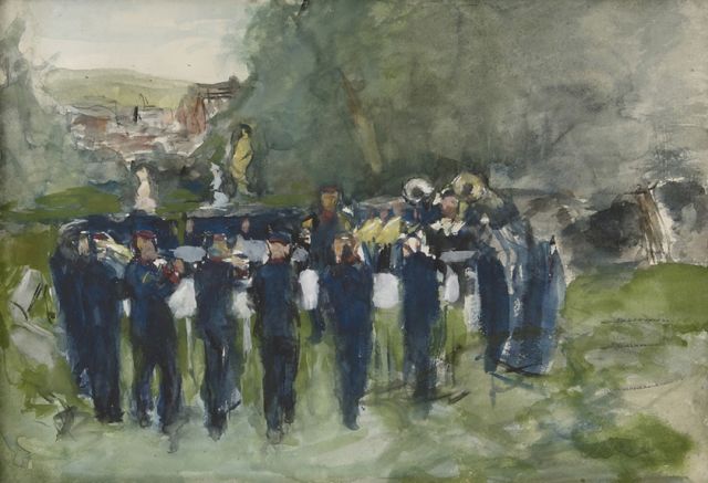 Anthon van Rappard | Orchestra in Neuenahr, Germany, chalk, watercolour and gouache on paper, 35.7 x 51.0 cm