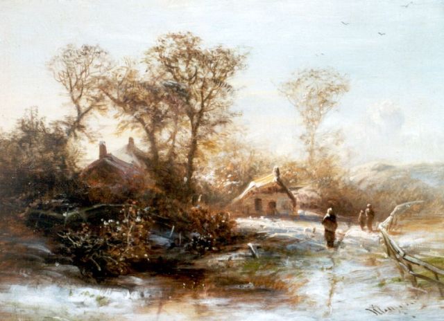 Pieter Kluyver | Peasants in a wooded landscape, in winter, oil on panel, 19.5 x 26.0 cm, signed l.r.