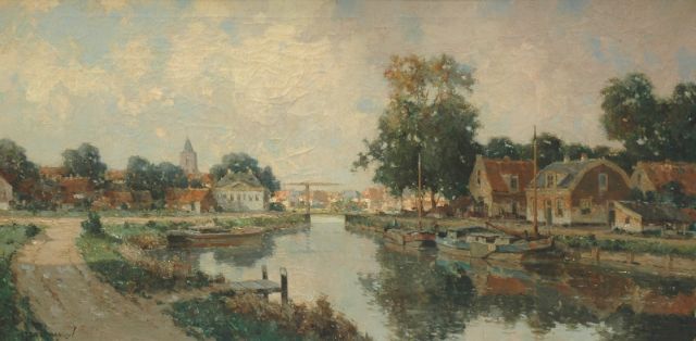 Delfgaauw G.J.  | Houses along a waterway, oil on canvas 60.1 x 120.0 cm, signed l.l.