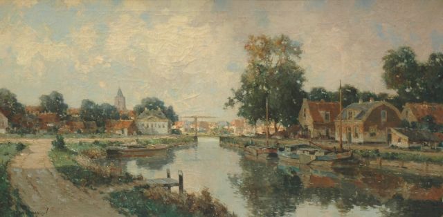 Gerard Delfgaauw | Houses along a waterway, oil on canvas, 60.1 x 120.0 cm, signed l.l.