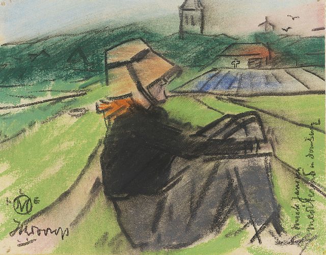 Jan Toorop | Miek Janssen, Domburg, chalk on paper, 11.0 x 13.9 cm, signed l.l. and painted between 1918-1922