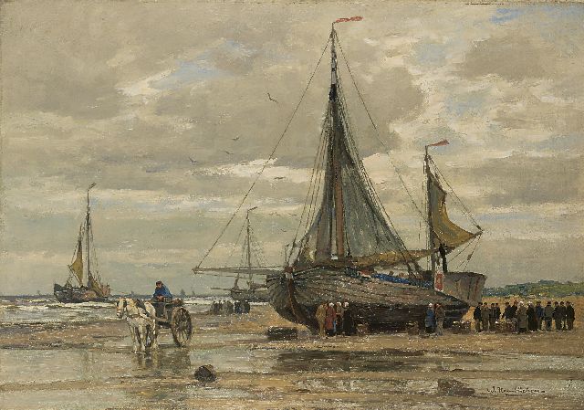 Wilhem Hambüchen | Fisherfolk on the beach of Katwijk, oil on canvas, 82.0 x 117.4 cm, signed l.r.