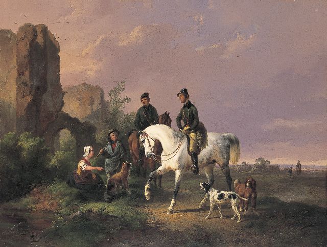 Wouterus Verschuur | Hunting party, oil on canvas, 30.8 x 41.1 cm, signed l.c. and dated 1845