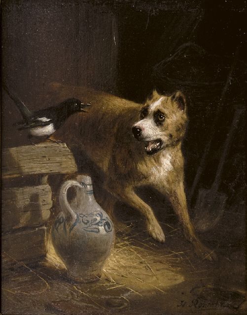 Ronner-Knip H.  | The cheeky visitor, oil on panel 19.2 x 15.7 cm, signed l.r.