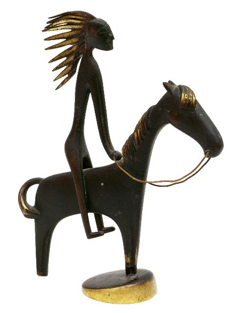 Hagenauer K.  | Indian on horseback, patinated brass 13.1 x 10.1 cm, made circa 1950