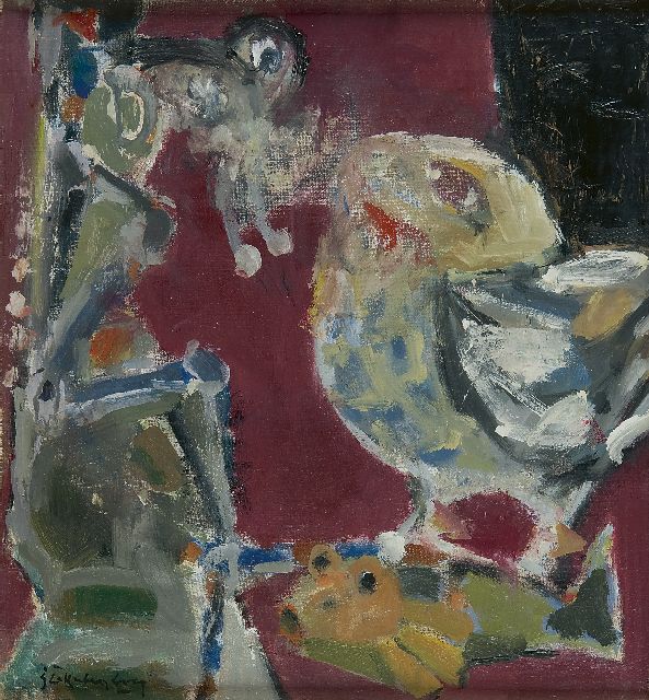 Jan Stekelenburg | Birds and fish, oil on canvas, 37.3 x 35.5 cm, signed l.l. and painted 1951