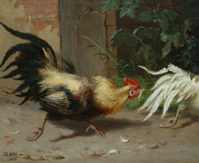 Gustav Süs | Cockfight, oil on canvas, 28.1 x 34.3 cm, signed l.l. and dated 1870