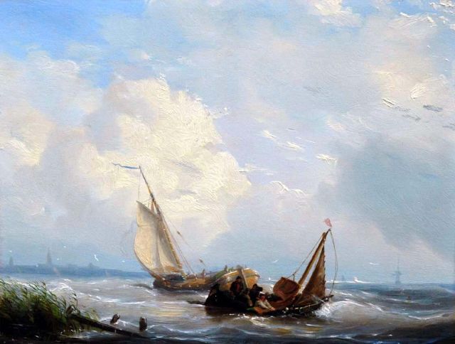 Riegen N.  | Shipping off the coast, oil on panel 16.4 x 21.6 cm, signed l.l.