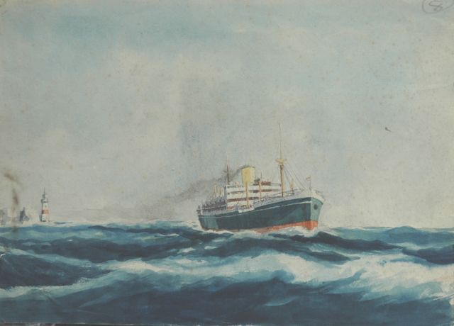 Back R.T.  | The steamer Moreton Bay off the coast, watercolour on paper 21.3 x 29.7 cm, signed reverse