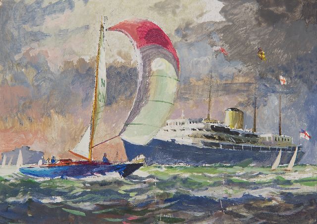 Back R.T.  | Sailing regatta at sea, watercolour on paper 11.5 x 15.5 cm