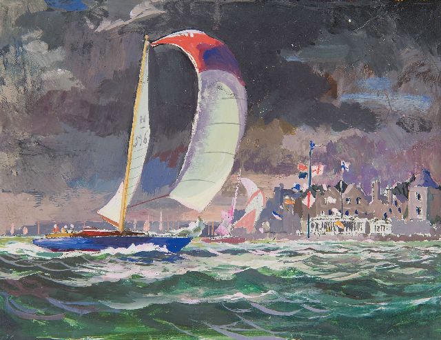 Robert Trenaman Back | Regatta near a harbour's entrance, watercolour on paper, 11.5 x 15.5 cm