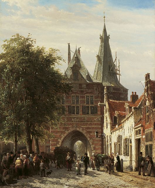 Cornelis Springer | A view of the Cellebroederspoort, Kampen, oil on panel, 51.5 x 42.0 cm, signed l.r. and dated 1863