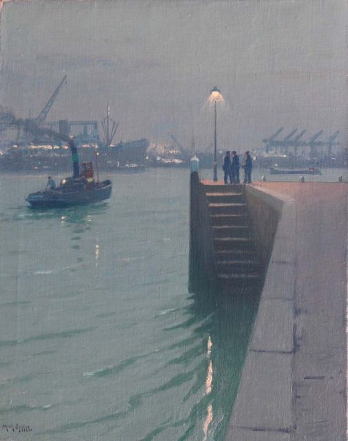 Henk Dekker | Schiemond by night, oil on canvas, 50.3 x 40.3 cm, signed l.l.