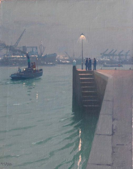 Henk Dekker | Schiemond by night, oil on canvas, 50.3 x 40.3 cm, signed l.l.