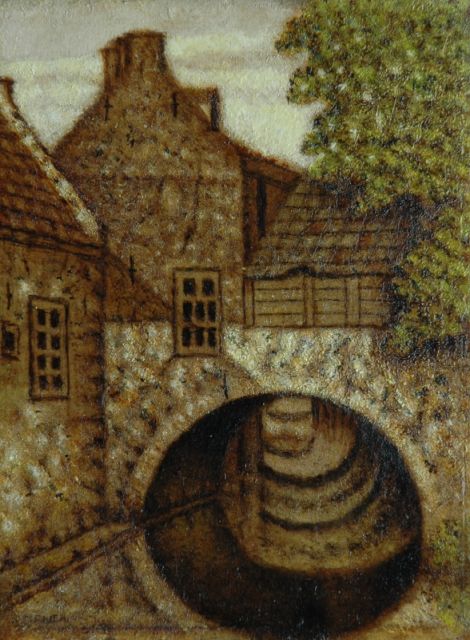 Sal Meijer | The Uilenburg near the Binnendieze,'s Hertogenbosch, oil on panel, 20.6 x 15.7 cm, signed l.l.