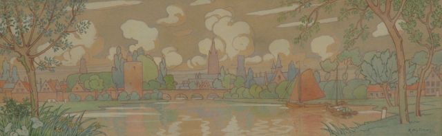 Rodolphe Wytsman | Flanders: The Minnewater (study for a frieze, left side), pencil and watercolour on paper, 60.0 x 21.7 cm, signed l.r. and executed in 1902