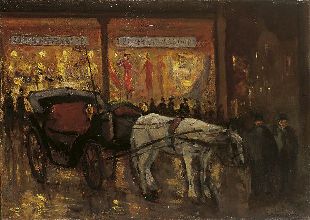 Mackenzie M.H.  | Amsterdam by night with a horse and carriage, oil on canvas 50.1 x 70.4 cm, signed l.r.