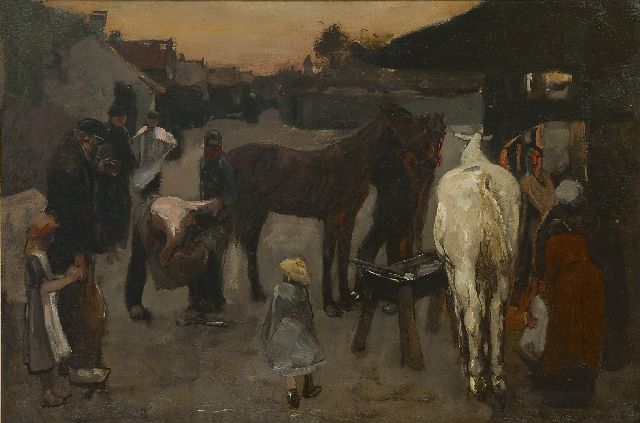 Breitner G.H.  | At the blacksmith's, oil on canvas 50.0 x 75.4 cm, signed l.r. and dated '87