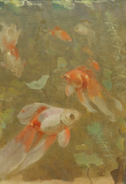 Dijsselhof G.W.  | Veiltails, oil on canvas laid down on board 24.3 x 16.9 cm, signed l.r. with monogram