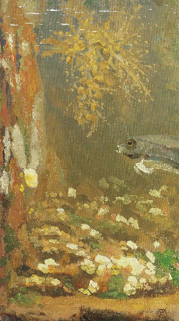 Gerrit Willem Dijsselhof | Aquarium, oil on canvas laid down on board, 33.6 x 19.3 cm, signed l.r. with monogram